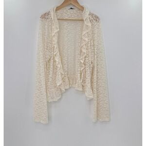 Wild Fable Cream Floral Lace Ruffle Shrug Cropped Cardigan XXL Long Sleeve